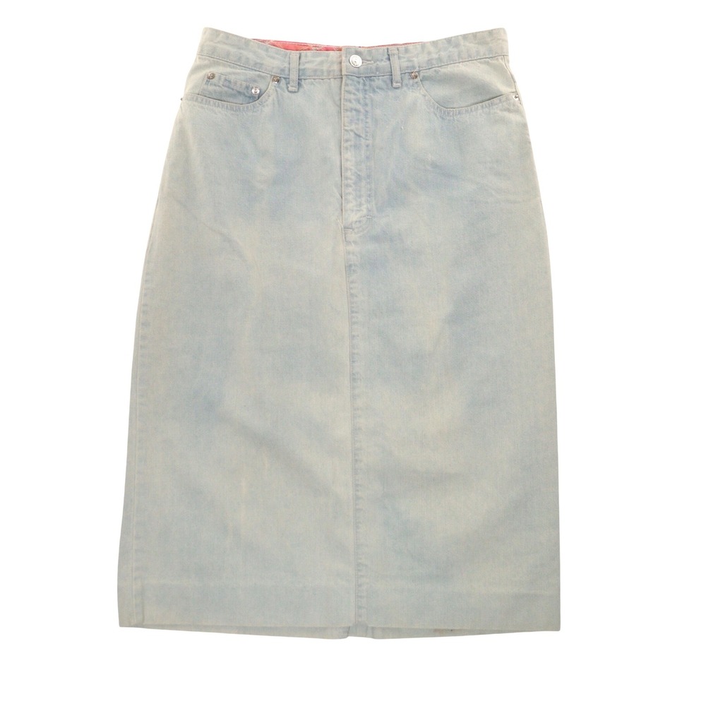 VTG 90s Polo Ralph Lauren Skirt Women 12 Light Wash Denim Midi Cotton USA MADE